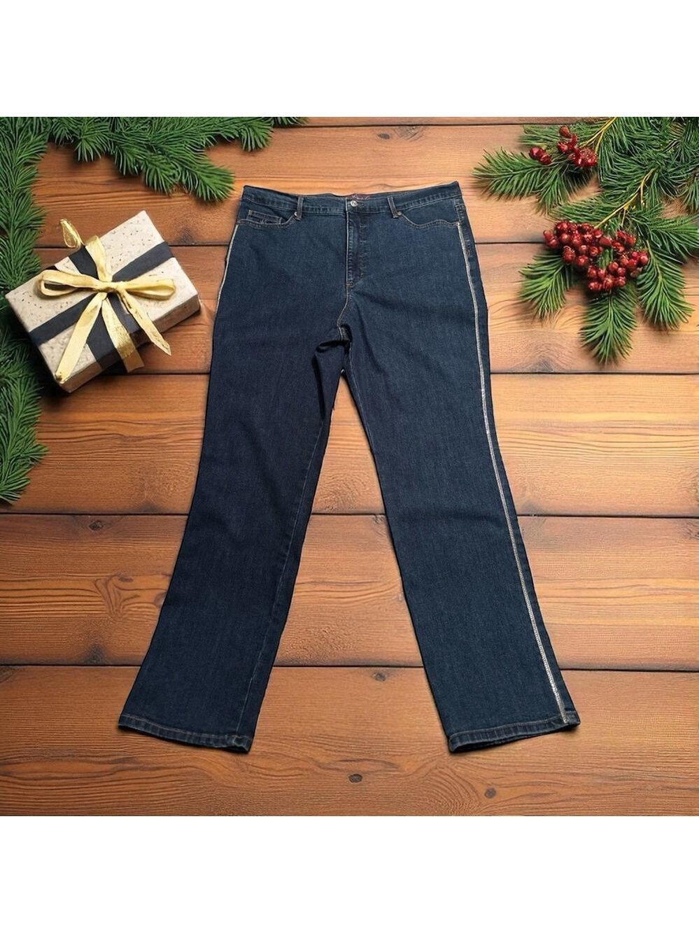 Gloria Vanderbilt AMANDA SLIM Denim Jeans Womens 18 SPARKLING SIDES Straight